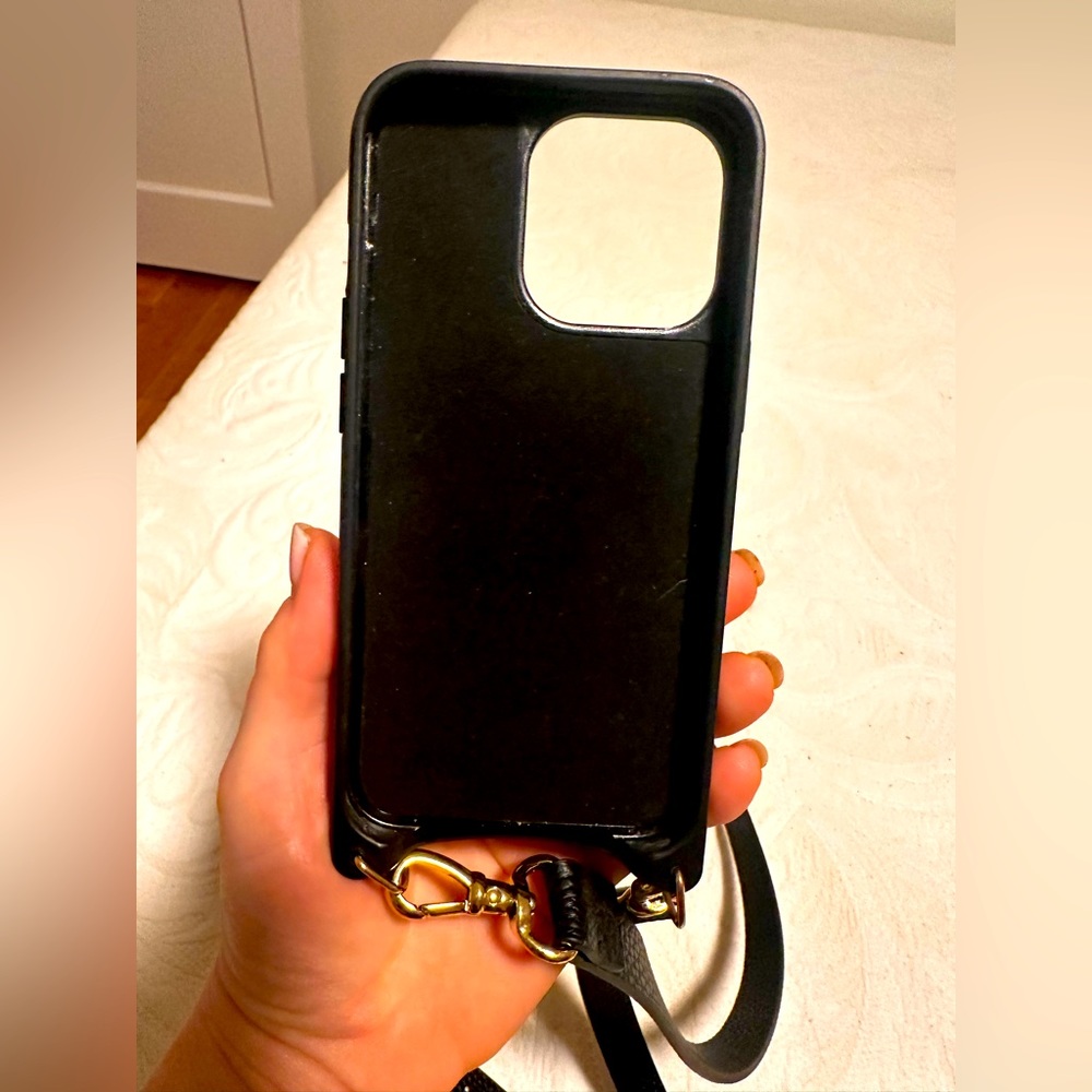 Hailey Slide Slot Leather Crossbody Black/Gold for iPhone 13Pro